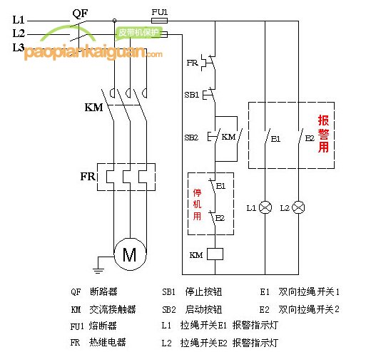 雙向拉繩開關(guān)電氣接線圖(可實(shí)際PLC遠(yuǎn)程報(bào)警)